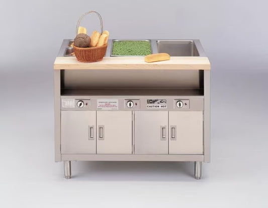 Dinex DXPDME3DS 44" x 32" x 34" 3-Well Stainless Steel ServeXpress Stationary Enclosed Base Hot Food Table