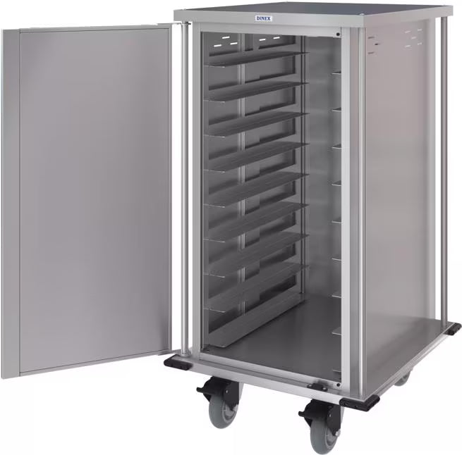 Dinex DXPTQC2T1D18 2 Trays Per Slide 18 Trays Single Door Stainless Steel Totally Quiet Compact Meal Delivery Cart