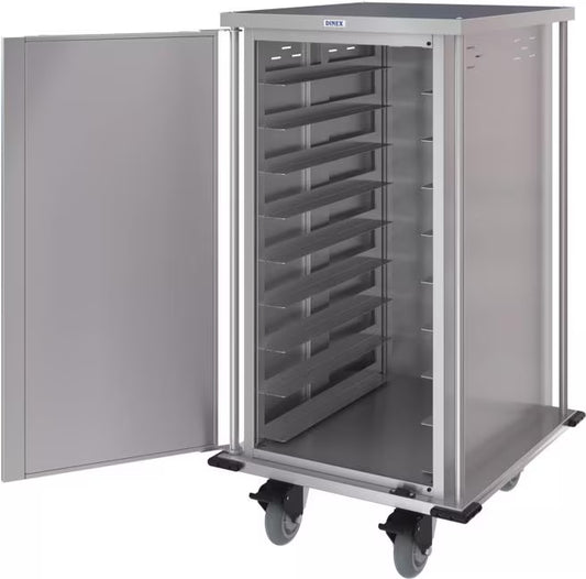 Dinex DXPTQC2T1D18 2 Trays Per Slide 18 Trays Single Door Stainless Steel Totally Quiet Compact Meal Delivery Cart