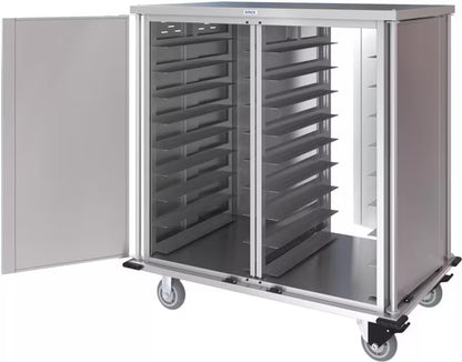 Dinex DXPTQC2T2DPT36 2 Trays Per Slide 36 Trays Double Door Stainless Steel Totally Quiet Compact Meal Delivery Cart