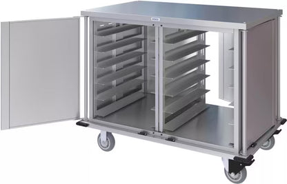 Dinex DXPTQC2T2DPT24 2 Trays Per Slide 24 Trays Double Door Stainless Steel Totally Quiet Compact Meal Delivery Cart
