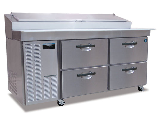 Hoshizaki HPR72A-D Two Section Stainless Drawers Raised Rail Prep Table Refrigerator