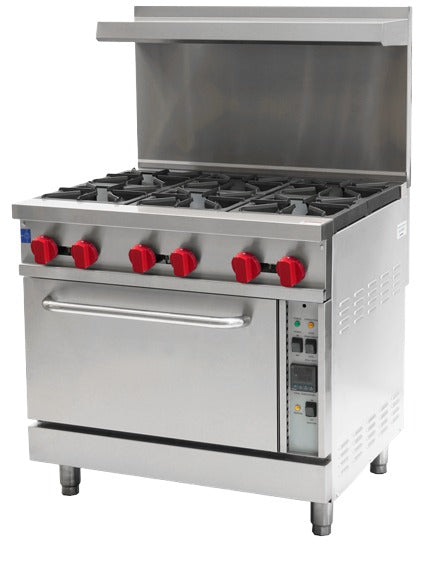 Omcan 47450 36" Six Burner Commercial Liquid Propane Range with Convection Oven