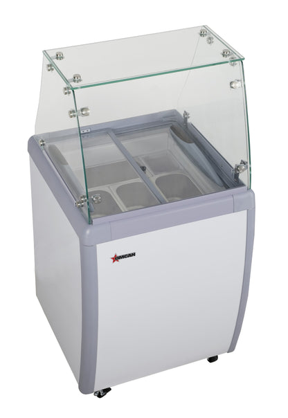 Omcan 47742 26" Four Pan Gelato Dipping Cabinet with Flat Sneeze Guard and Pans