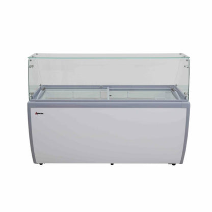 Omcan 47744 71" Thirteen Pan Gelato Dipping Cabinet with Flat Sneeze Guard and Pans