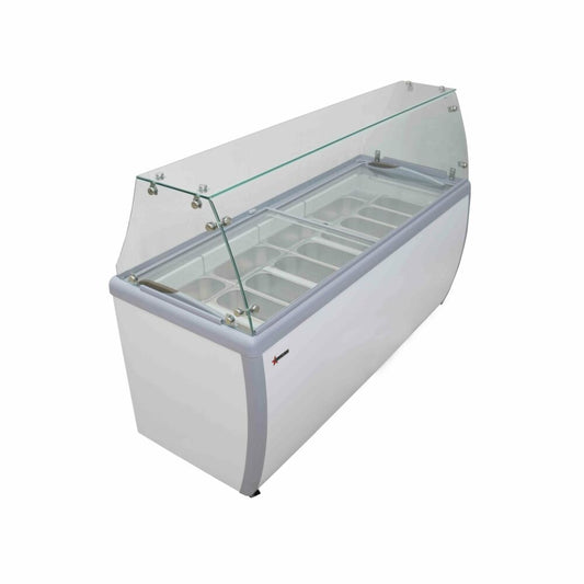 Omcan 47744 71" Thirteen Pan Gelato Dipping Cabinet with Flat Sneeze Guard and Pans