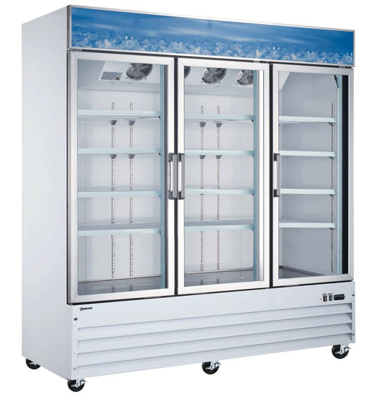 Omcan 50052 53 cu.ft. 78" White Three Swing Glass Door Refrigerator