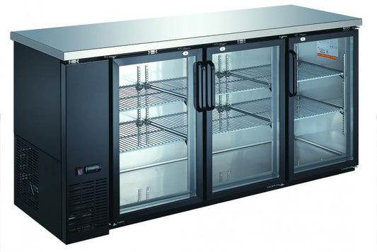 Omcan 50062 19.6 cu. ft. 73" Triple Glass Door Back Bar Cooler