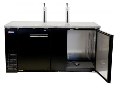Omcan 50068 23.3 cu.ft. 69" 2-Door Solid Doors Kegerator / Beer Bottle Dispenser with 2 Taps