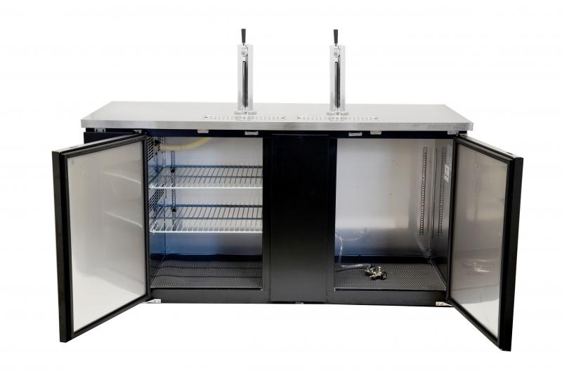 Omcan 50068 23.3 cu.ft. 69" 2-Door Solid Doors Kegerator / Beer Bottle Dispenser with 2 Taps