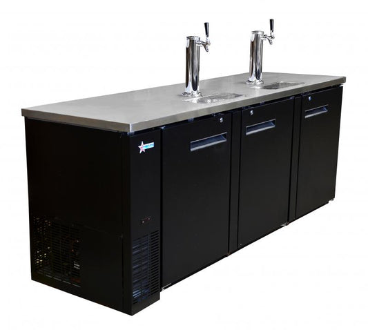 Omcan 50069 32 cu.ft. 90" 3-Door Solid Doors Kegerator / Beer Dispenser with 2 Taps