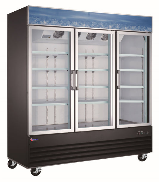 Omcan 51052 53 cu.ft 78" Black Three Swing Glass Door Refrigerator