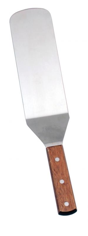 Omcan 80005 Stainless Steel Satin Flexible Kitchen Turner with 9 1/2" x 3" blade and Short Wooden Handle