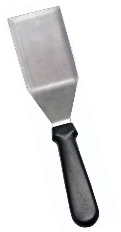 Omcan 80035 5 1/8" x 2 7/8" Stainless Steel Kitchen Hamburger Turner with Black Handle