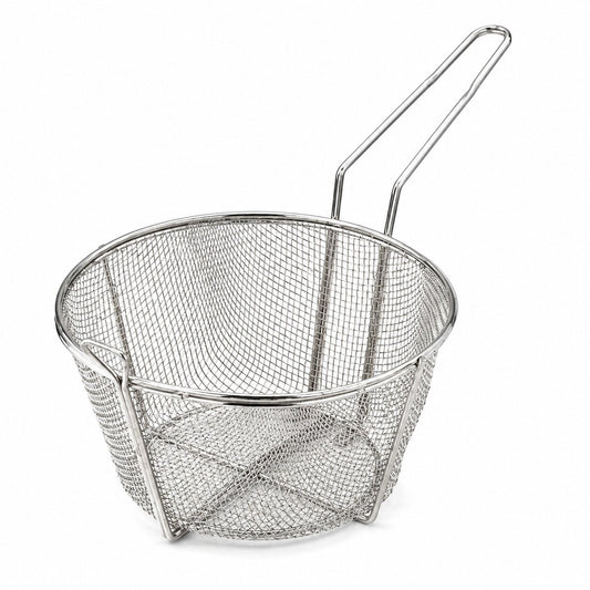 Omcan 80382 10 1/2" x 6" Round Wire Fry Basket 6 Mesh with 9" Handle