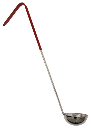 Omcan 80762 2 oz One-Piece Red Handle Stainless Steel Ladle