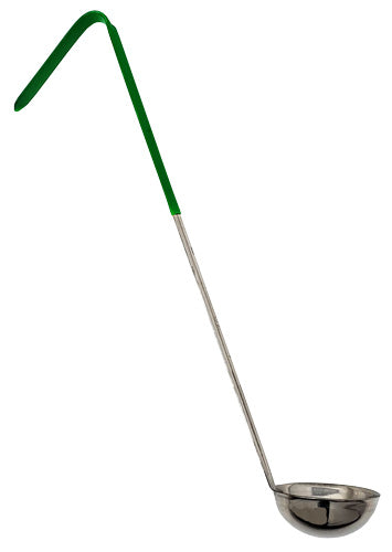 Omcan 80764 4 oz One-Piece Green Handle Stainless Steel Ladle
