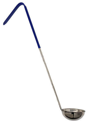 Omcan 80766 8 oz One-Piece Blue Handle Stainless Steel Ladle