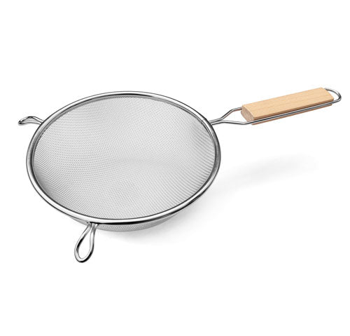 Omcan 80940 6.125" Single Tinned Mesh Strainer with Flat Wood Handle
