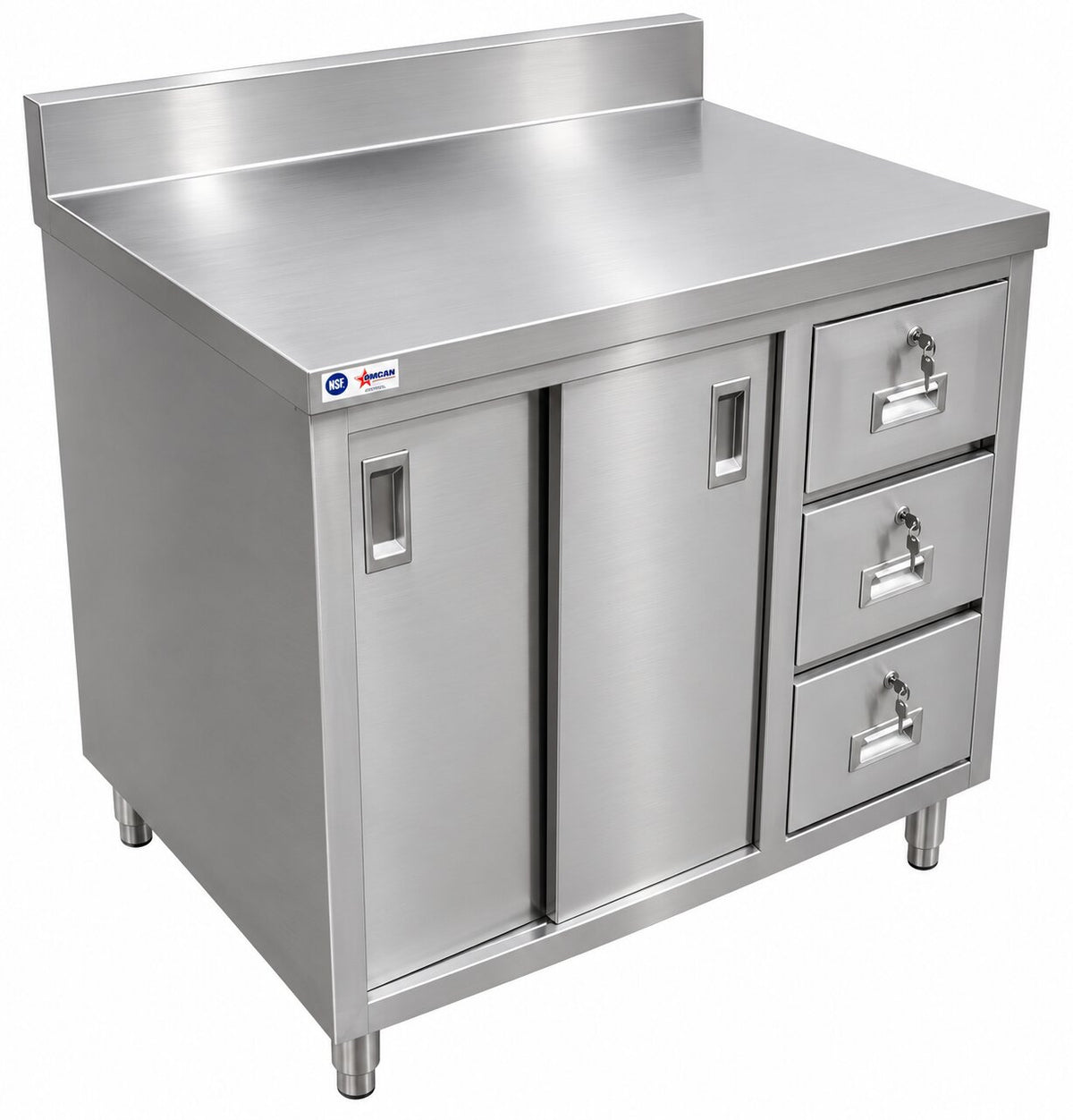 Omcan 45284 30" x 48" Worktable with Cabinet, Drawers, and Sliding Doors