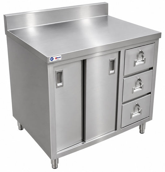Omcan 45284 30" x 48" Worktable with Cabinet, Drawers, and Sliding Doors