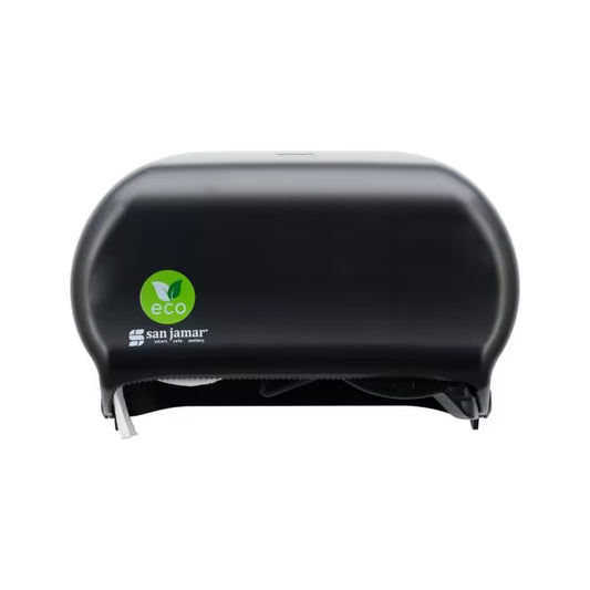 San Jamar R3600REBK Black Dual Classic ecoLogic Versatwin Standard Roll Tissue Dispenser 1.5" Core