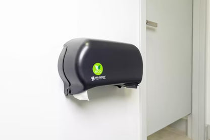 San Jamar R3600REBK Black Dual Classic ecoLogic Versatwin Standard Roll Tissue Dispenser 1.5" Core