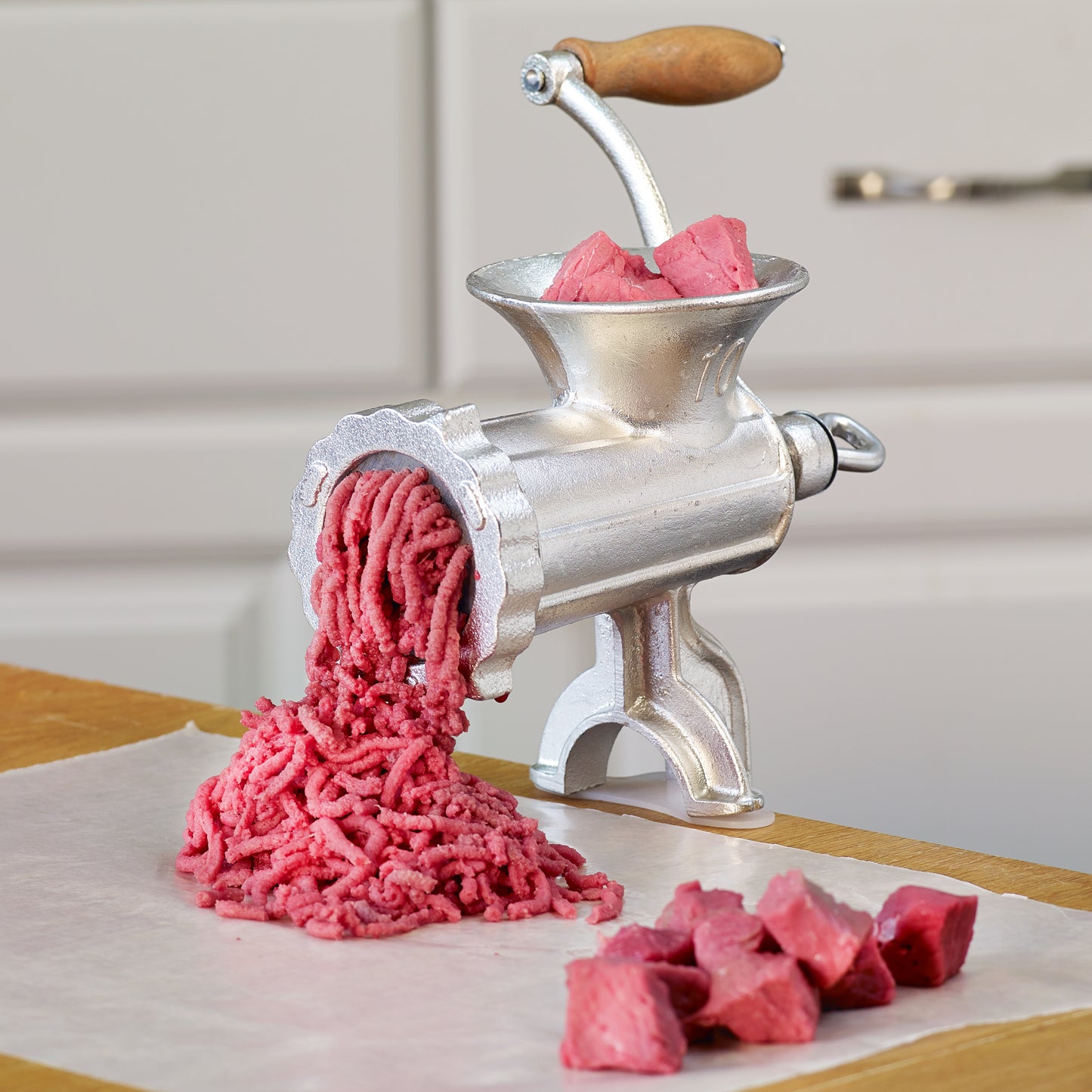 Winco MG-10 #10 Hub Manual Cast Iron Meat Grinder, Clamp Base