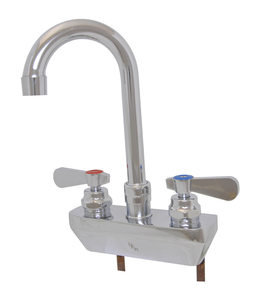 BK Resources BKF-4SM2-5G-G 4" Chrome-Plated Brass O.C. Optiflow Shallow Splash Mount Faucet W/5" Gooseneck Spout