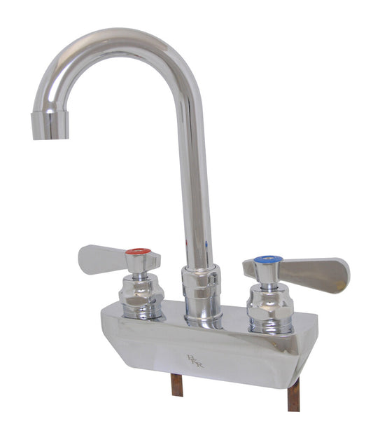 BK Resources BKF-4SM2-5G-G 4" Chrome-Plated Brass O.C. Optiflow Shallow Splash Mount Faucet W/5" Gooseneck Spout