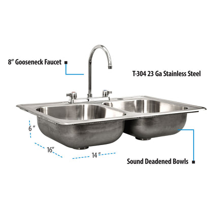 BK Resources DDI2-1416628-P-G 2-Compartment Stainless Steel Dropin Sink 16L X 14W X 6D Bowls No Drains w/ Faucet