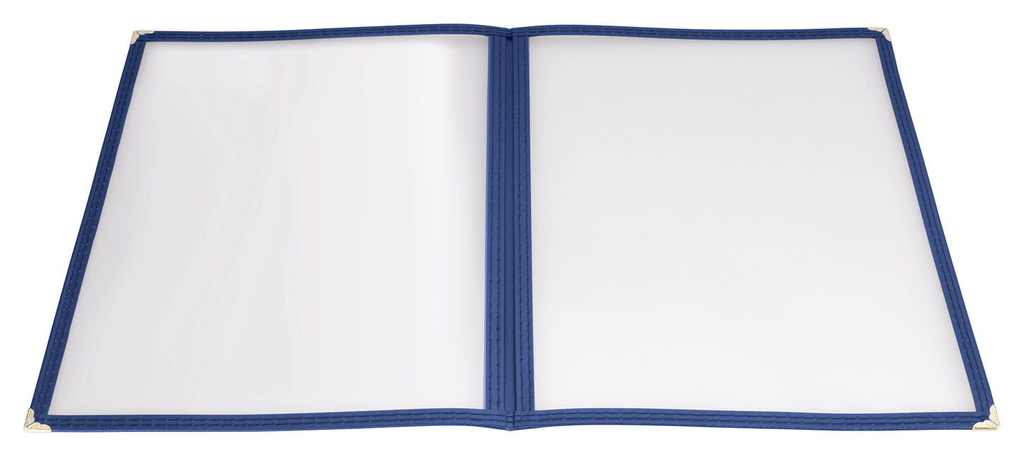 Winco PMCD-9B 9-3/8" x 12-1/8" Blue Double Fold Menu Cover