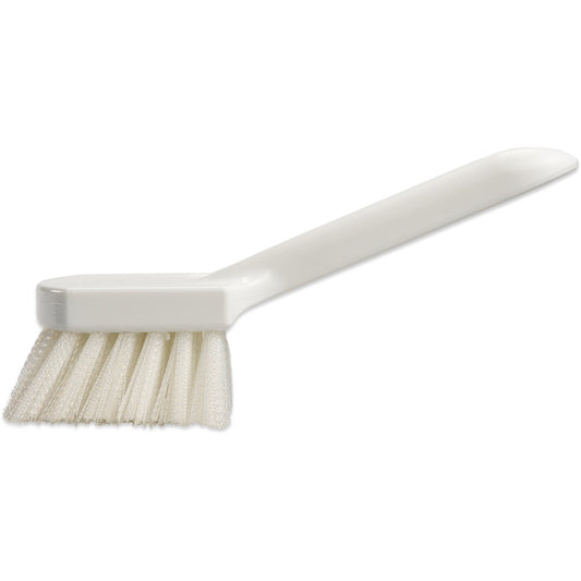 Carlisle 4054500 8" x 3" White Sparta Bent Handle Utility Scrub Brush With Stiff Polyester Bristles