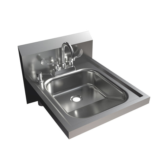 BK Resources BKHS-ADA-D-SD-P-G 16" X 14" Stainless Steel T-304 ADA Hand Sink w/ Faucet and Soap Dispenser Includes BKF-4DM-3G-G Deck Mount Faucet