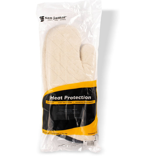 San Jamar 817TMSB 17" Tan Cotton Terry Oven Mitt w/ Steam Barrier