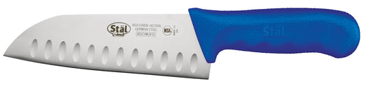 Winco KWP-70U 7" Blue Polypropylene Handle Santoku Knife