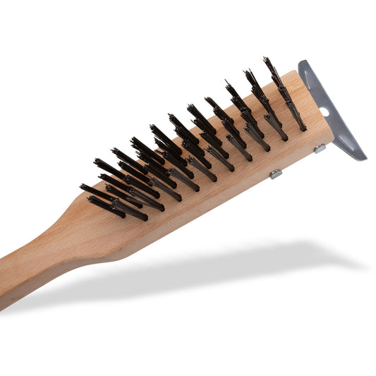 Carlisle 4557100 20" Tan Wood Handle Scraper with Carbon Steel Bristles
