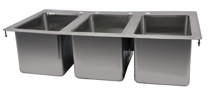 Omcan 39783 10" x 14" x 10" Triple Stainless Steel Drop in Sink with Flat Top