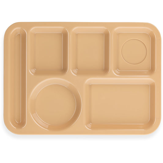 Carlisle 614PC25 10" x 14" Tan 6-Compartment Polycarbonate Left-Hand Tray