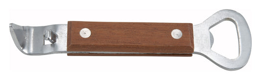 Winco CO-303 7" Stainless Steel Can Tapper/Bottle Opener w/ Wooden Handle