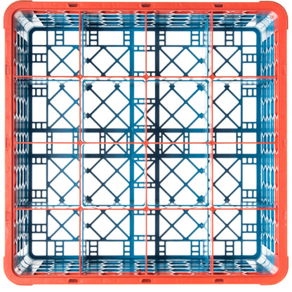 Carlisle RG16-3C412 Orange-Carlisle Blue 16-Compartment Polypropylene OptiClean Divided Glass Rack with 3 Extenders 8.72"