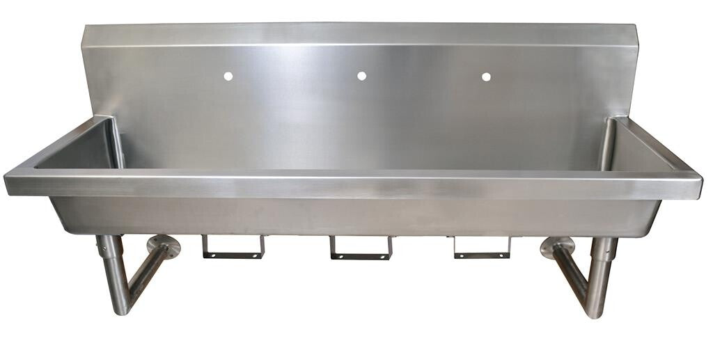 BK Resources MSHS-72W1B 72" 3-Station Stainless Steel Wall-Mount Handwash Sink, 1 Hole Splash Mount, Bracket