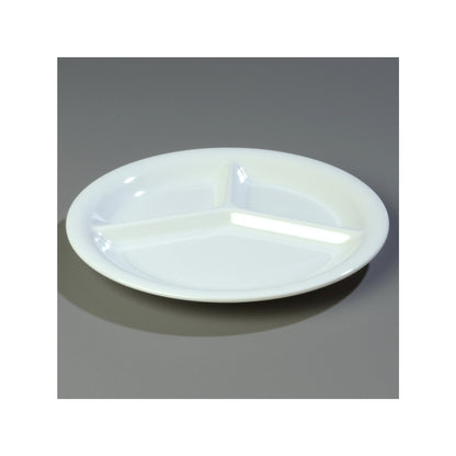 Carlisle 3300002 10.5" White 3-Compartment Sierrus Melamine Plate