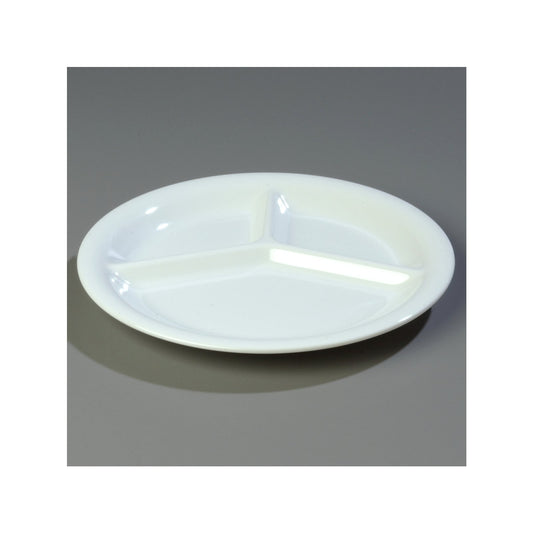 Carlisle 3300002 10.5" White 3-Compartment Sierrus Melamine Plate