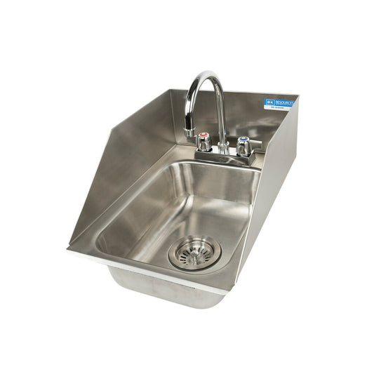 BK Resources DDI-1014524S-P-G One Compartment Stainless Steel Drop-In Sink w/Side Splashes 14L x 10W x 5D Bowls w/Faucet