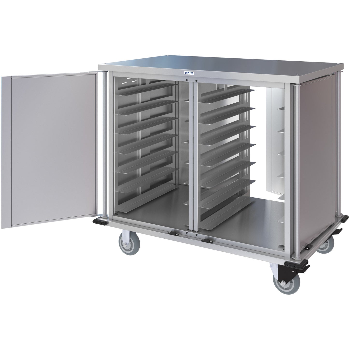 Dinex DXPTQC2T2DPT28 2 Trays Per Slide 28 Trays Double Door Stainless Steel Dinex Totally Quiet Compact Meal Delivery Cart