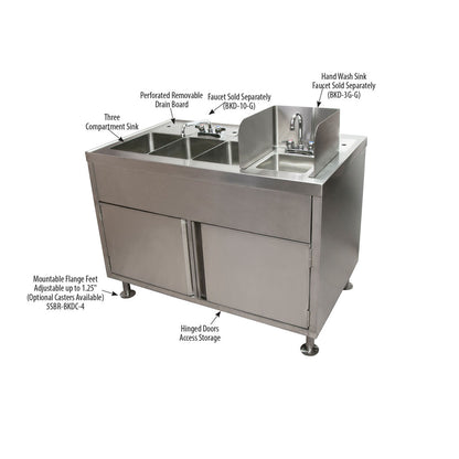 BK Resources FTWS-M-4829L Stainless Steel Mobile Food Truck Wash Station w/ Water Heater and Fresh/Gray Water Tanks