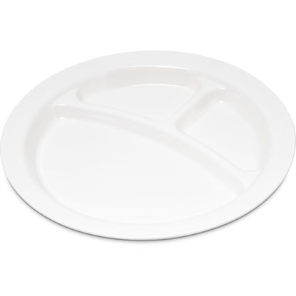 Carlisle PCD22002 9" White 3-Compartment Polycarbonate Narrow Rim Plate