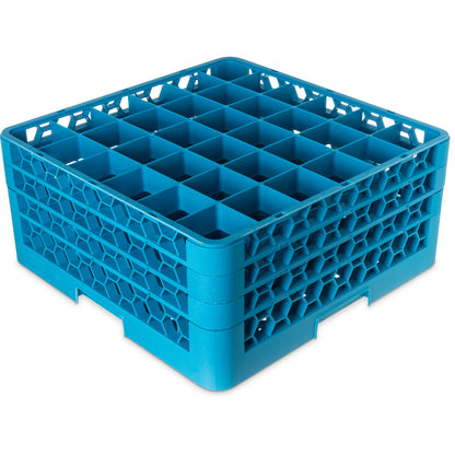 Carlisle RG36-314 Carlisle Blue 36-Compartment Polypropylene OptiClean Divided Glass Rack with 3 Extenders 8.72"