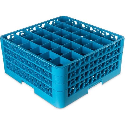 Carlisle RG36-314 Carlisle Blue 36-Compartment Polypropylene OptiClean Divided Glass Rack with 3 Extenders 8.72"